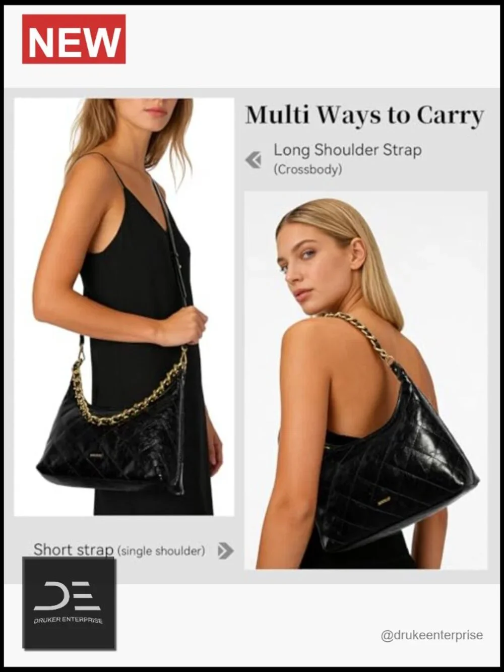 Faux Leather Vintage Hobo Crossbody Sling Bag with Gold Hardware